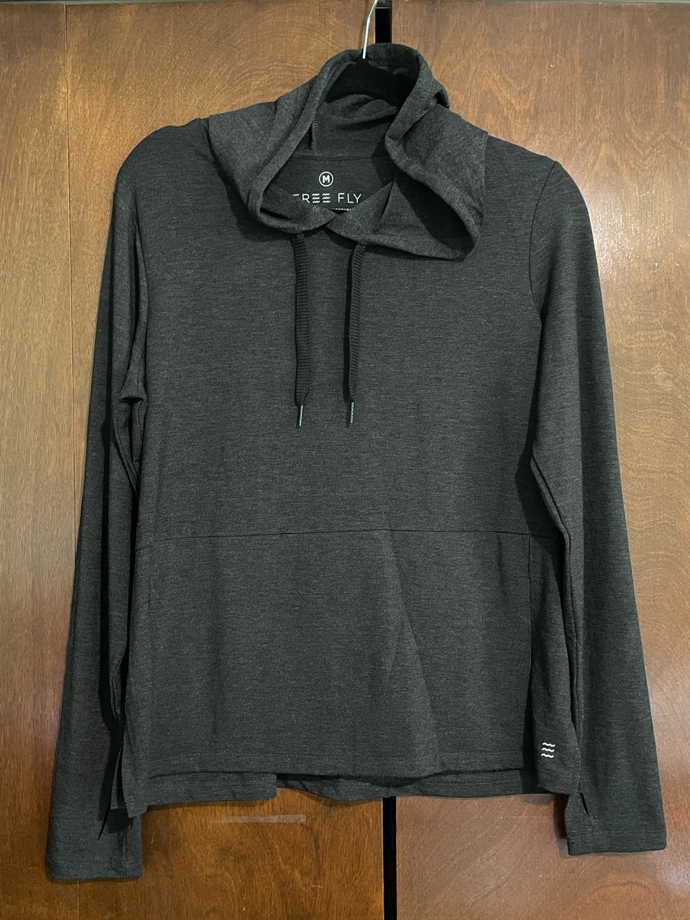 Free Fly Flex Hoodie Women M Black Bamboo Pullover UPF 50 Thumbholes Lightweight